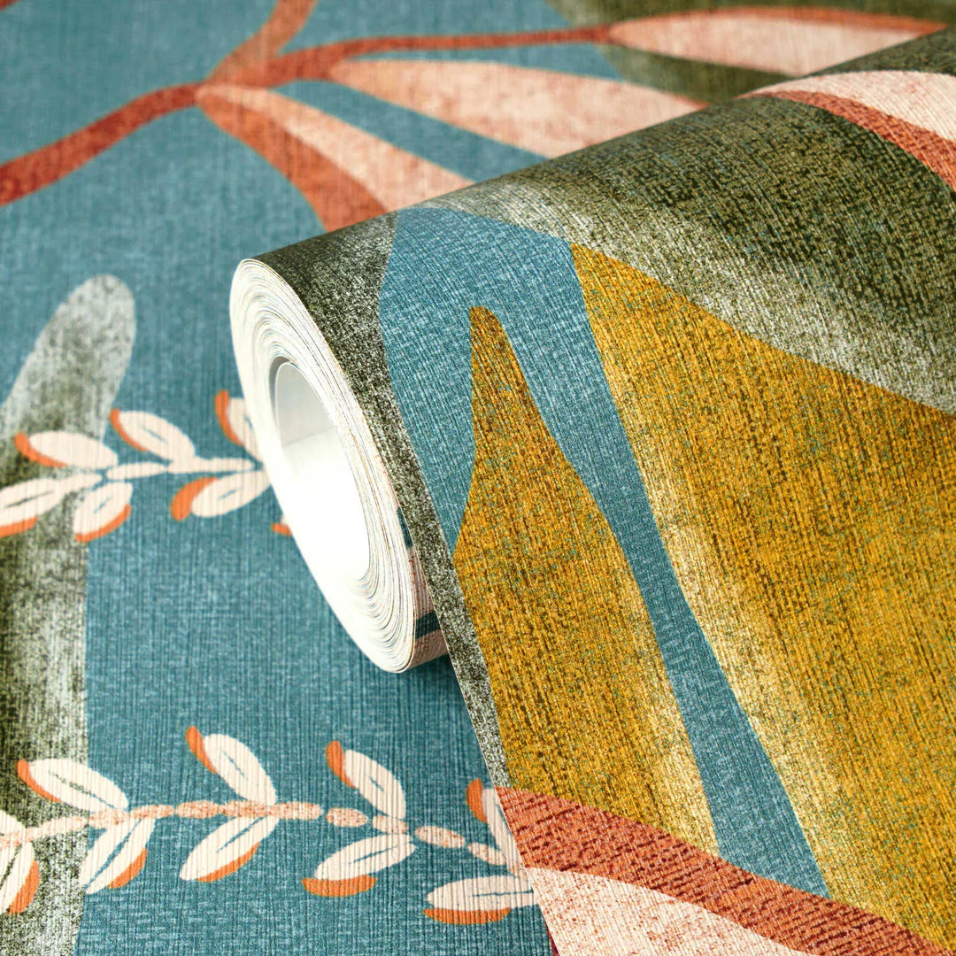 Tapetes ar eksotisku augu motīvu| zila, sarkana, zaļa - 3012467 AS Creation