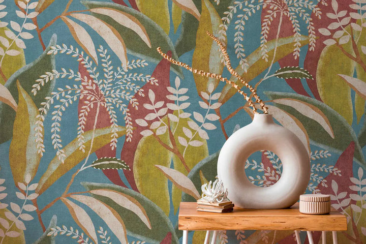 Tapetes ar eksotisku augu motīvu| zila, sarkana, zaļa - 3012467 AS Creation