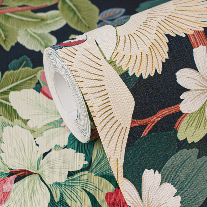 Tapetes ar eksotisku lapu un putnu motīvu,  | zila, zaļa - 3012466 AS Creation