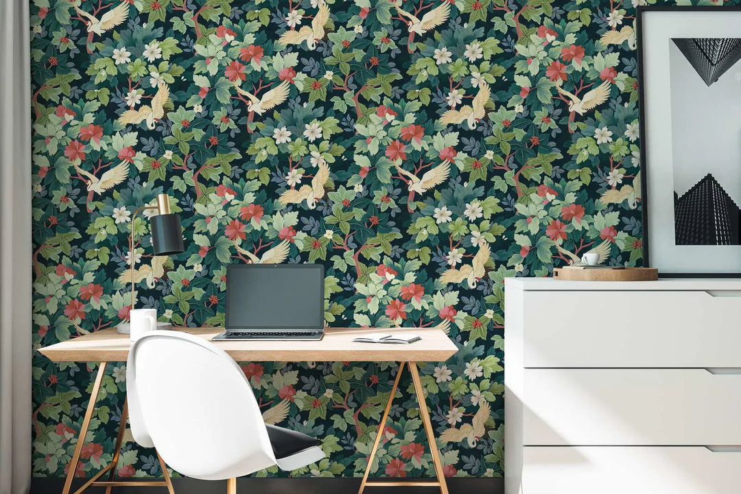 Tapetes ar eksotisku lapu un putnu motīvu,  | zila, zaļa - 3012466 AS Creation