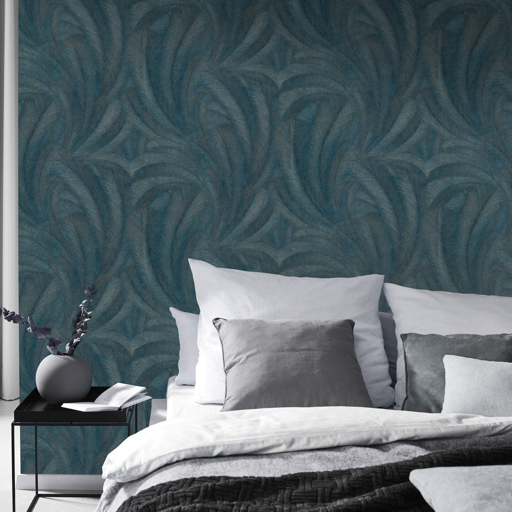 Tapetes 3776103: Lapas, tumši zila/zelts Erismann