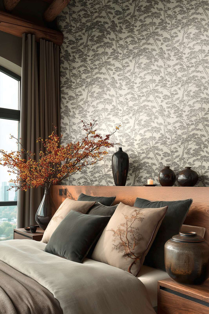 Tapetes ar elegantiem koku galotnēm,  melnbaltas - 3006777 AS Creation