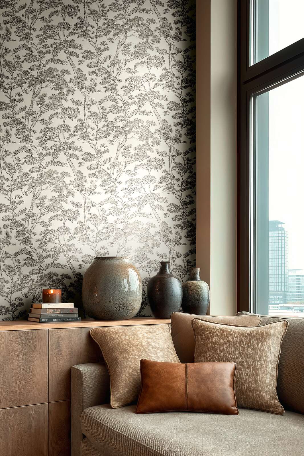 Tapetes ar elegantiem koku galotnēm,  melnbaltas - 3006777 AS Creation