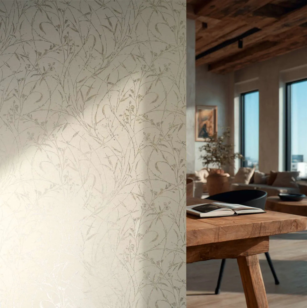 Tapetes ar elegantu augu un lapu dizainu - krēmkrāsa - 3007031 AS Creation