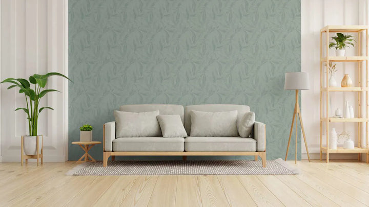 Zaļas tapetes ar filigrānām spalvām (3010665) AS Creation