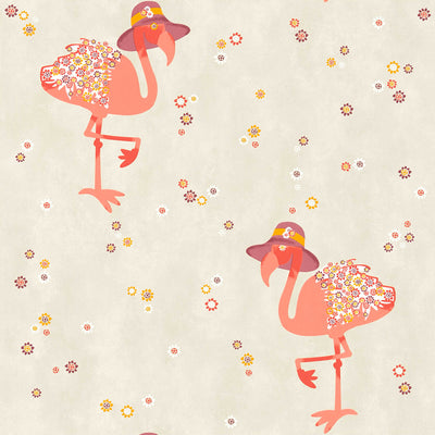 Tapetes ar flamingo un ziedu rakstu - rozā krāsā 1304640 (BEZ PVC) AS Creation