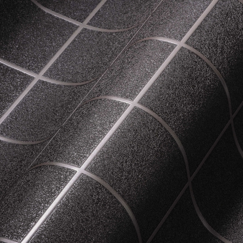 Tapetes ar flīžu rakstu un 3D efektu - melnā krāsā AS Creation