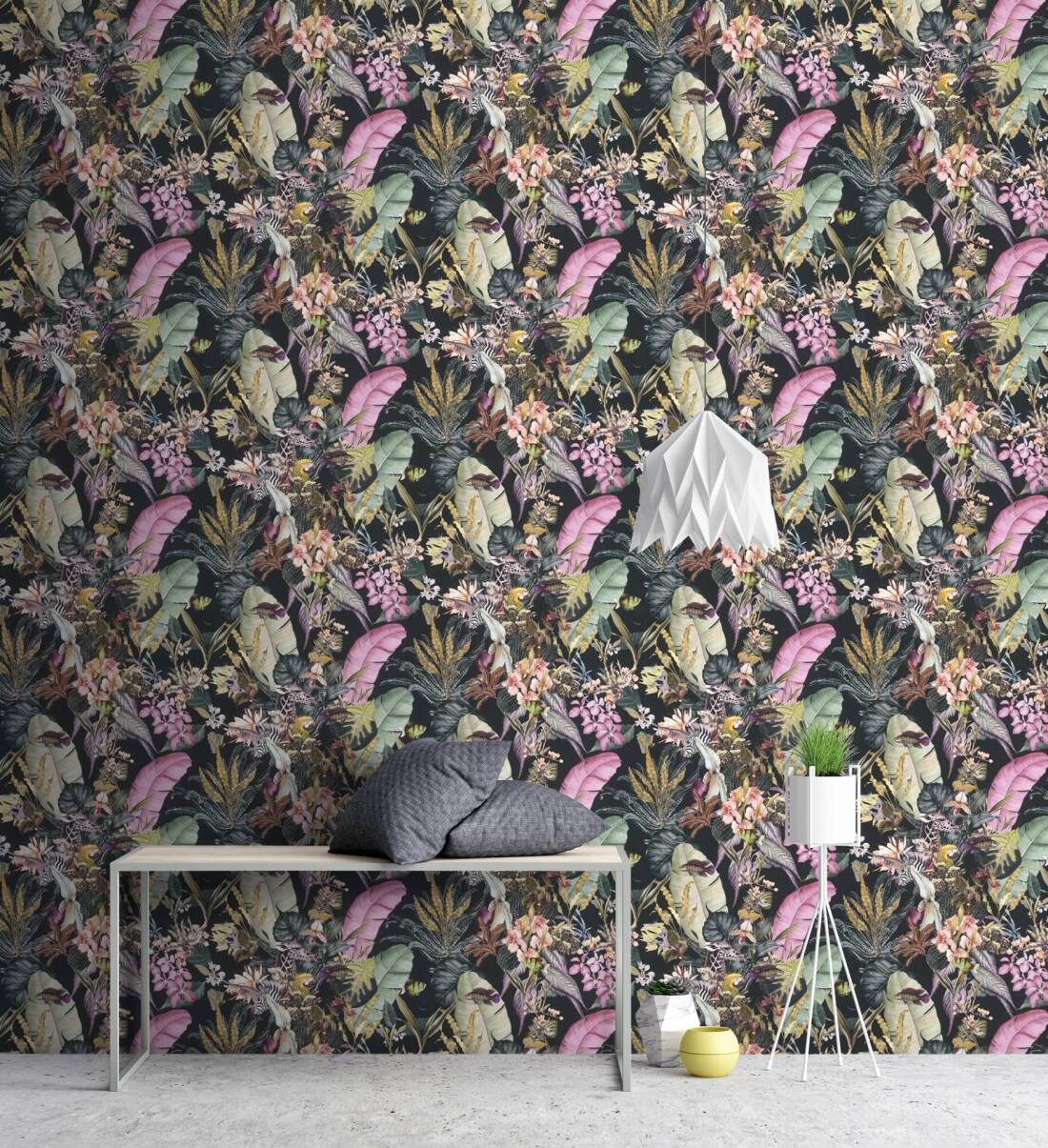 Tapetes ar floru un faunu uz melna fona, AS Creation 1351501 AS Creation