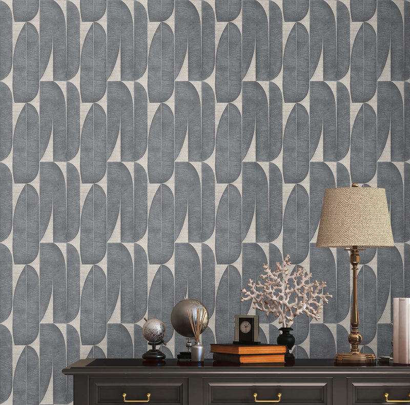 Beige and black wallpaper with geometric leaf pattern, 1406447 AS Creation