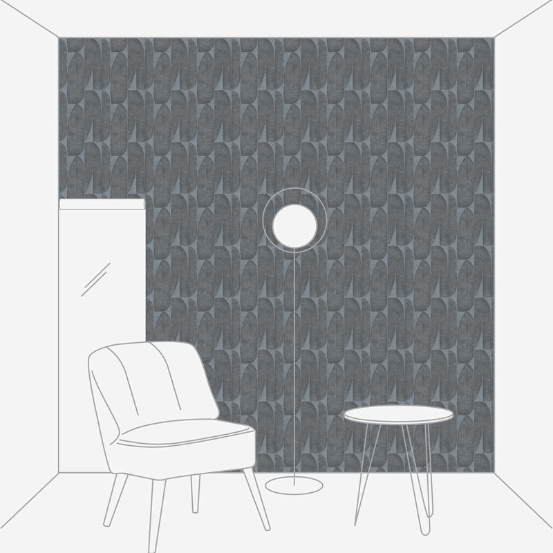 Wallpaper with geometric leaf pattern in black, anthracite, 1406450 AS Creation