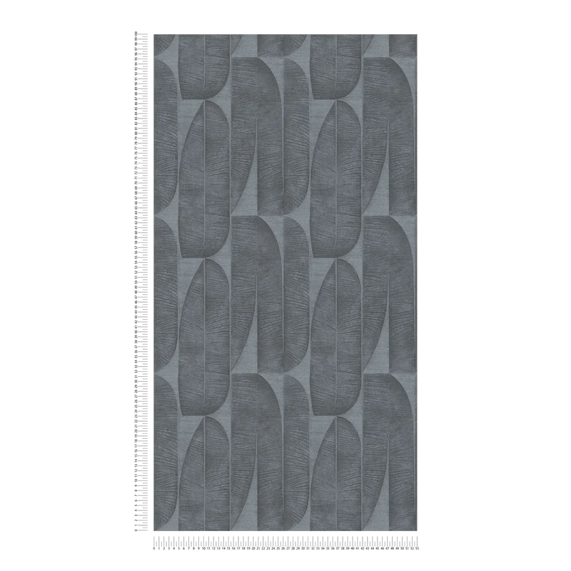 Wallpaper with geometric leaf pattern in black, anthracite, 1406450 AS Creation