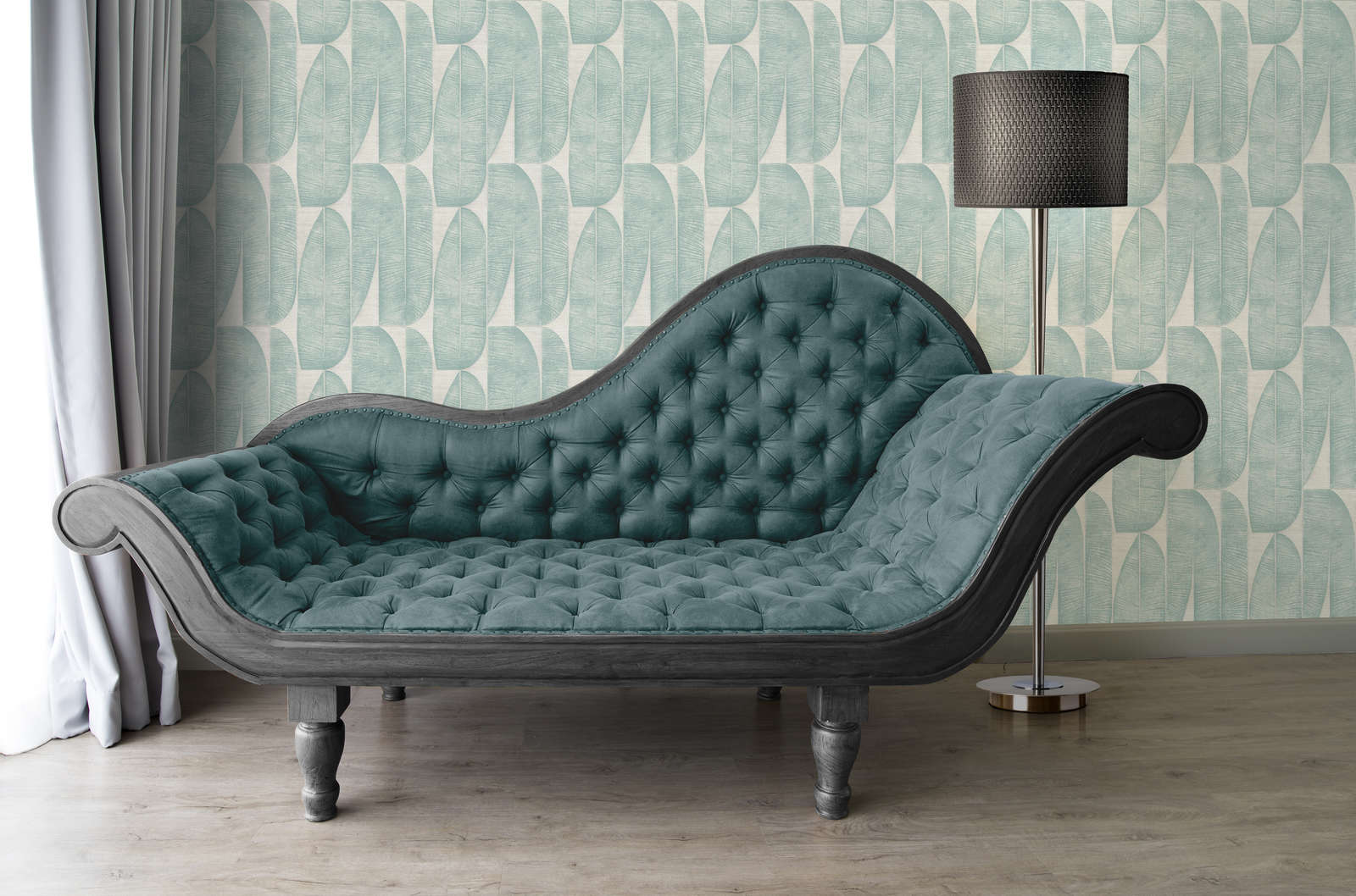 Tapetes skaistos toņos ar ģeometrisko rakstu tirkīzā krāsā, 396585 AS Creation