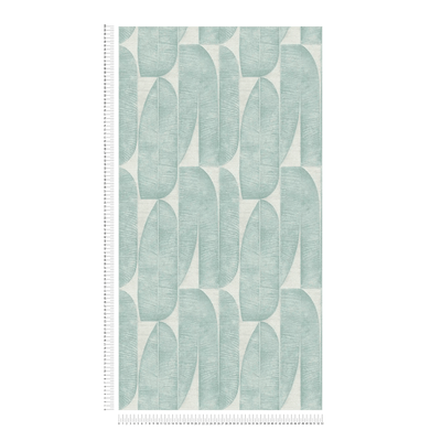 Wallpaper with geometric leaf pattern in turquoise, 1406451 AS Creation