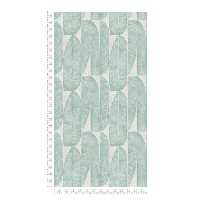 Wallpaper with geometric leaf pattern in turquoise, 1406451 AS Creation