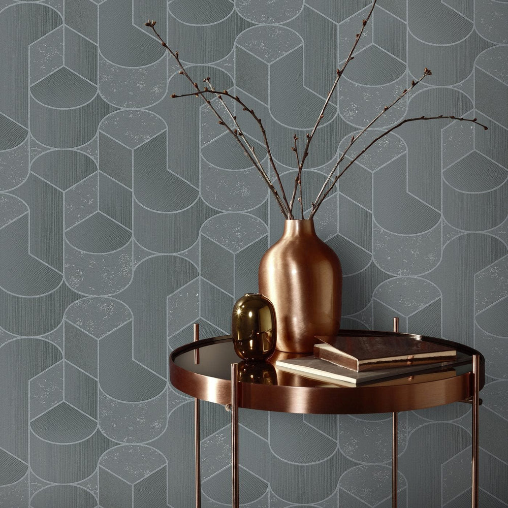 Tapetes ar ģeometrisku rakstu Art Deco stilā, melnā krāsā - 3754157 Erismann