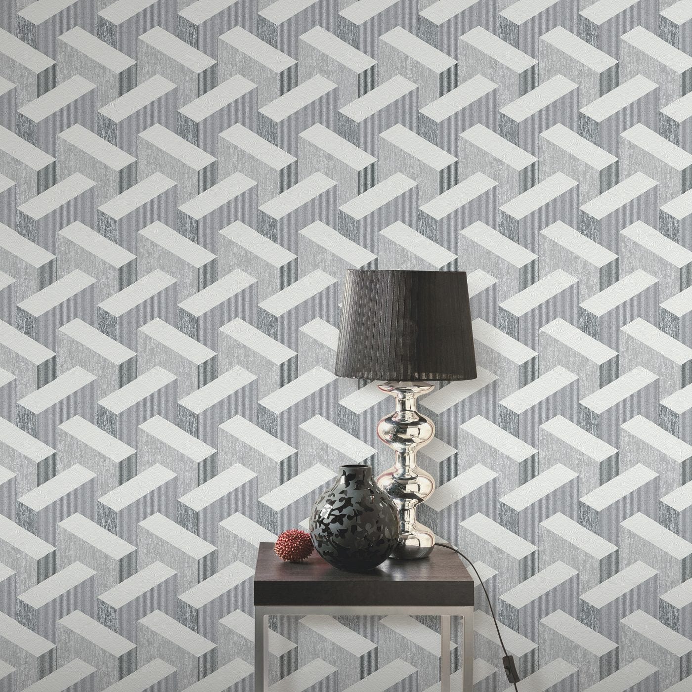 Tapetes ar ģeometrisku rakstu, ERISMANN, pelekā un baltā krāsā - 3753602 Erismann