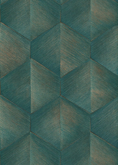 Wallpaper with graphic 3D pattern in dark green, Erismann, 3751333 RASCH