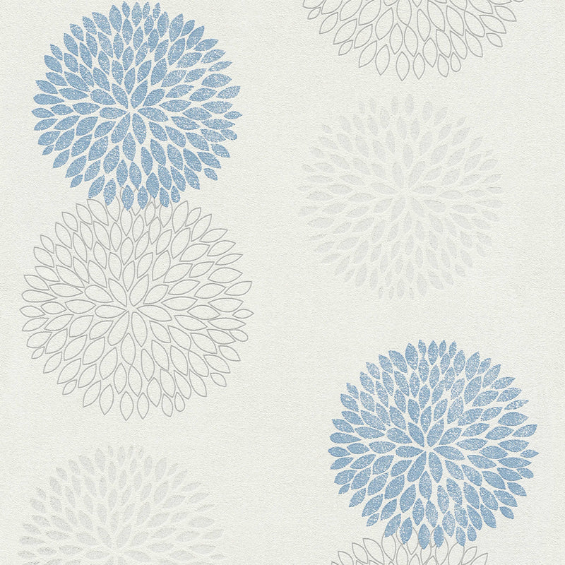 Tapetes ar grafisku ziedu rakstu - zila, pelēka, balta, 1327642 AS Creation