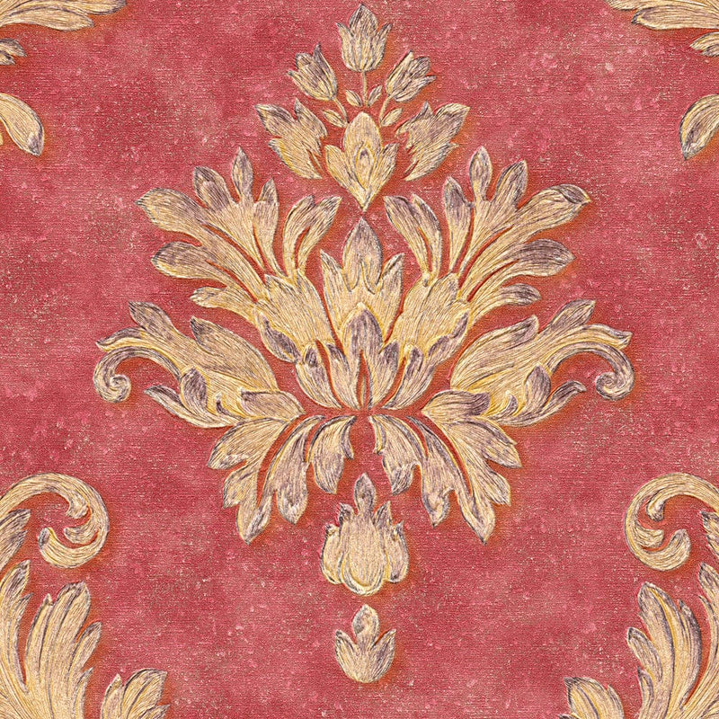 Tapetes ar klasisku ziedu ornamentu sarkanā krāsā AS Creation