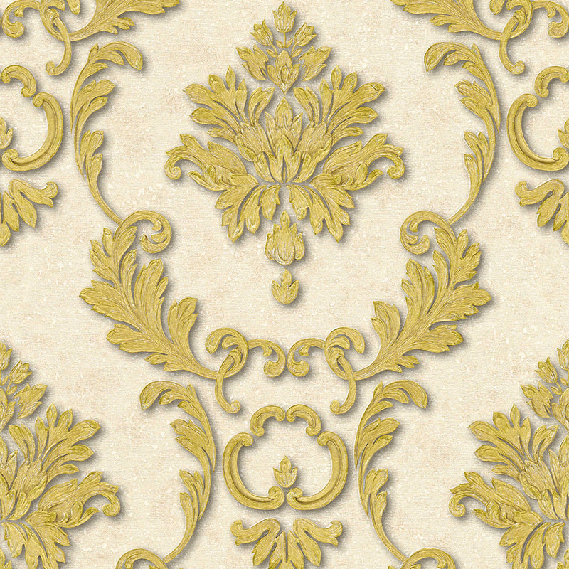Tapetes ar klasisku ziedu ornamentu zeltā krāsā AS Creation