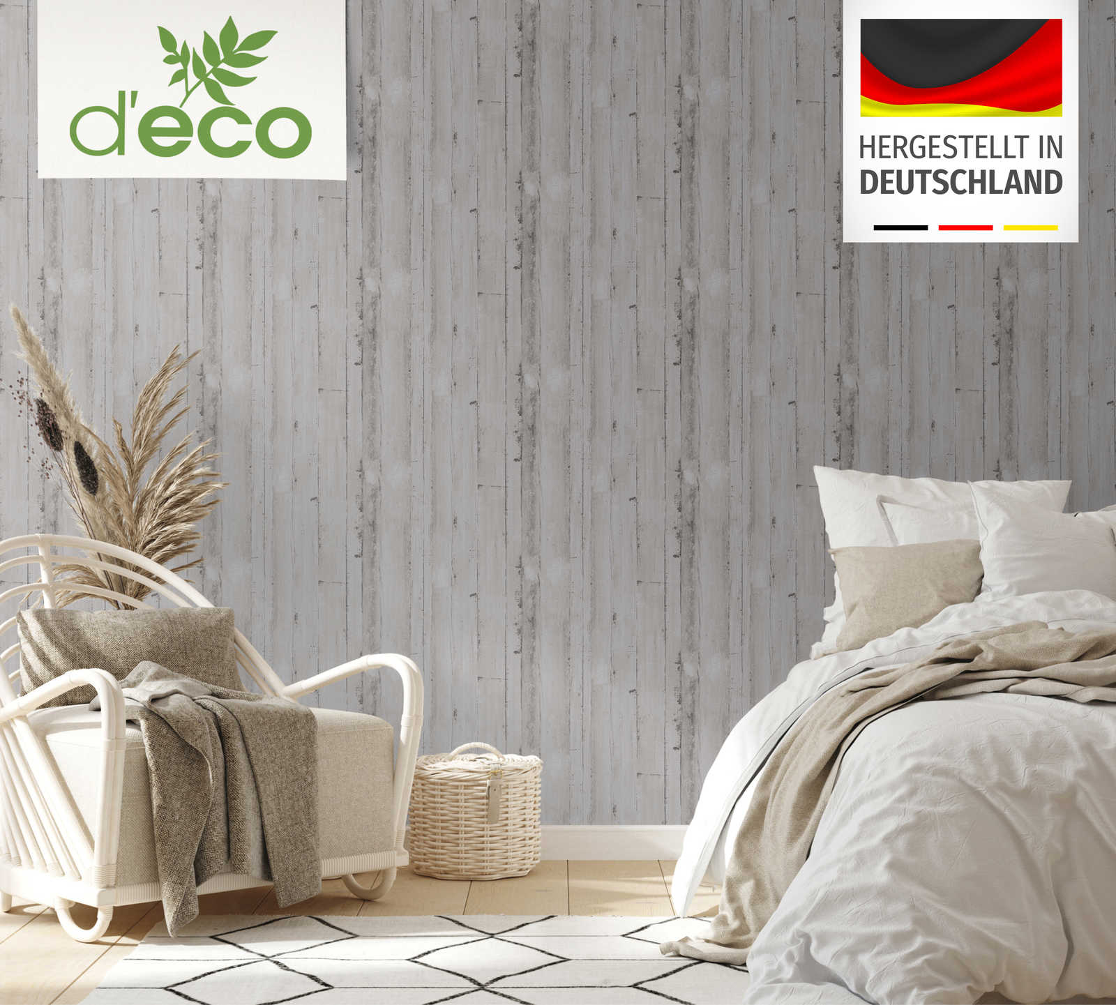 Ekoloģiskas tapetes ar koka dēļiem pelēkā krāsā, bez PVC, 385022 AS Creation