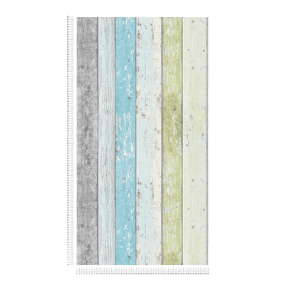 Tapetes ar koka rakstu vintage stilā - zilā, zaļā, baltā krāsā, 855077 AS Creation