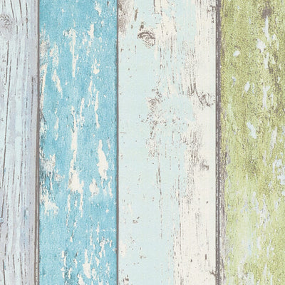 Tapetes ar koka rakstu vintage stilā - zilā, zaļā, baltā krāsā, 855077 AS Creation