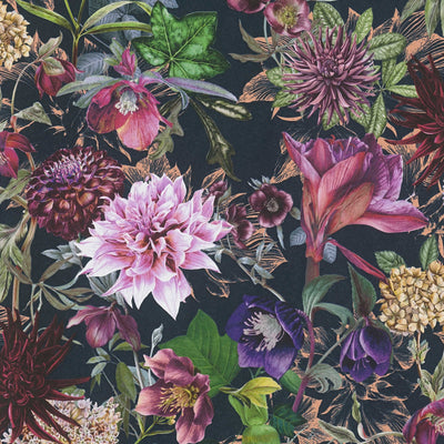 Tapetes ar krāsainiem ziediem uz melna fona, 1351474 AS Creation