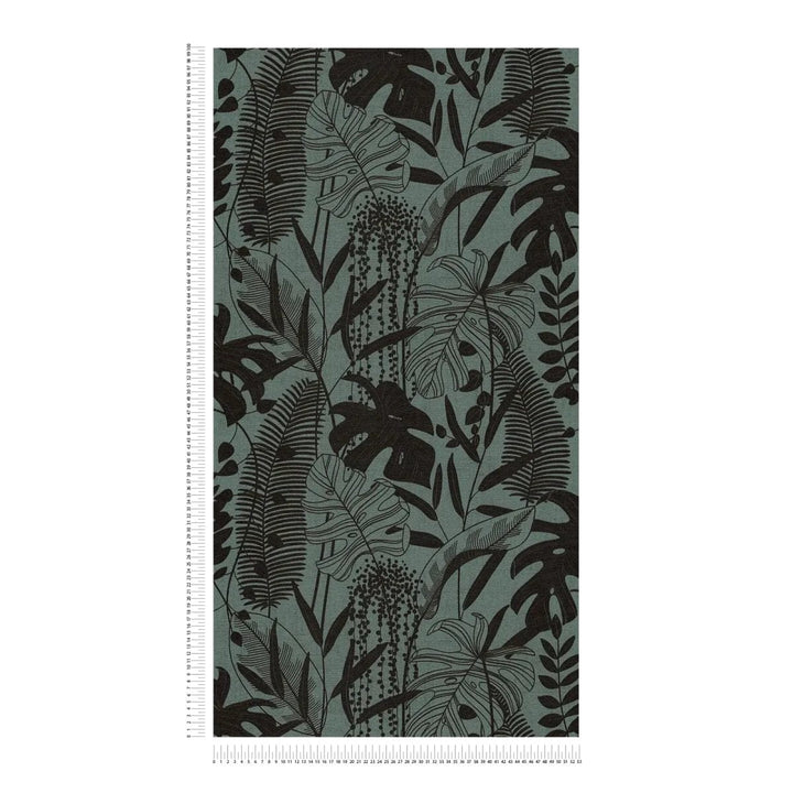 Tapetes ar krāšņu lapu dekoru, nedaudz spīdīgas |tumši zaļa, melna AS Creation