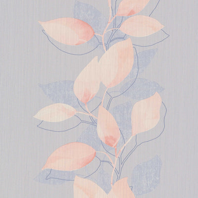 Tapetes ar lapām akvareļu stilā – pelēka un rozā krāsā Tapetenshop.lv