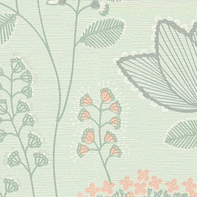 Tapetes ar lapām retro stilā, matētas: zaļā, rozā, 1400425 AS Creation