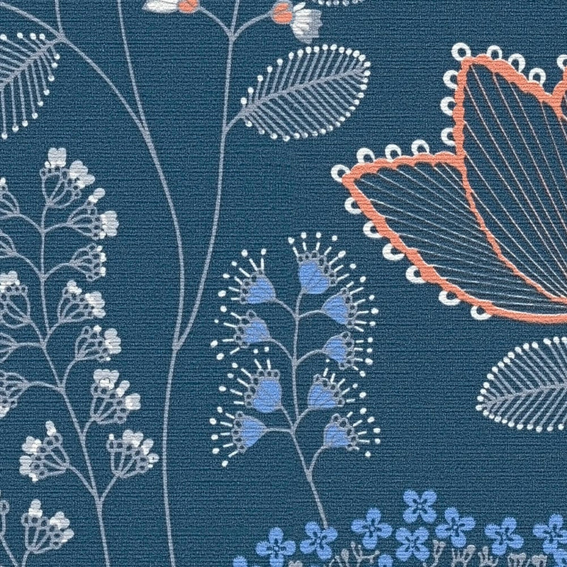 Tapetes ar lapām retro stilā, matētas: zilā krāsā, 1400426 AS Creation