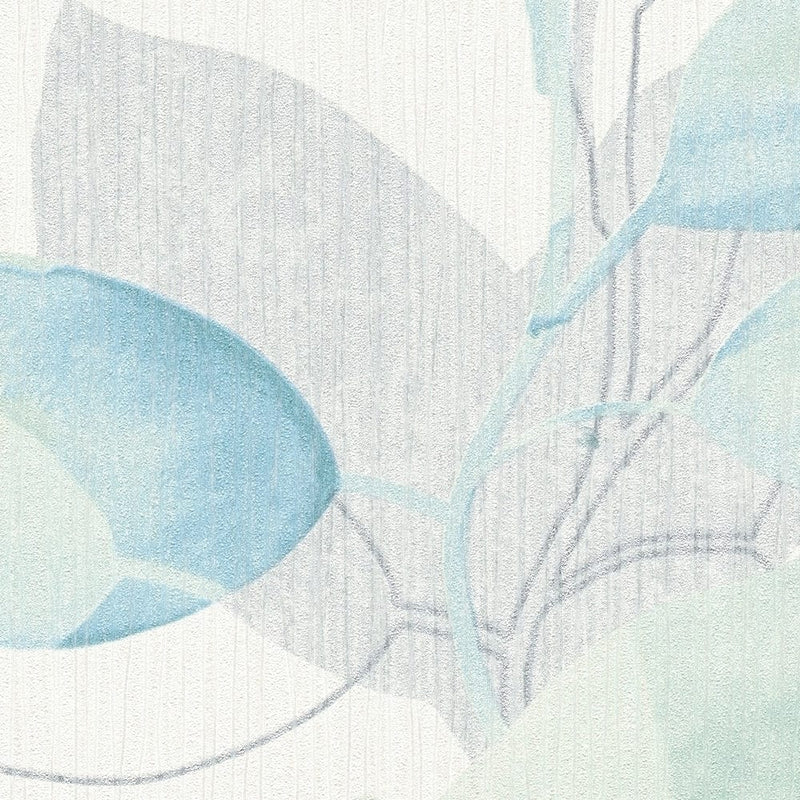 Tapetes ar lapām un akvareļu rakstu - krēma, zila krāsā Tapetenshop.lv