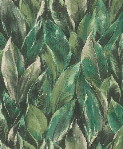 Tapetes ar lapām uz teksturēta virmas: tumši zaļā krāsā, RASCH, 2031401 RASCH