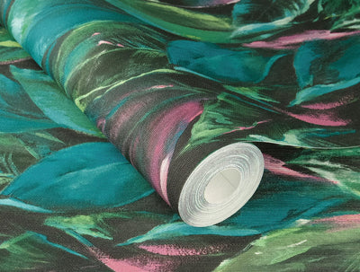 Tapetes ar lapām uz teksturēta virmas: zaļā un rozā krāsā, RASCH, 2031410 RASCH