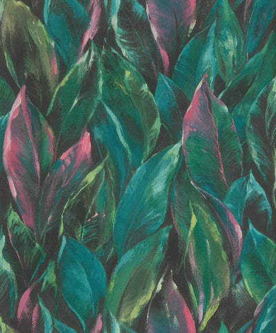 Tapetes ar lapām uz teksturēta virmas: zaļā un rozā krāsā, RASCH, 2031410 RASCH