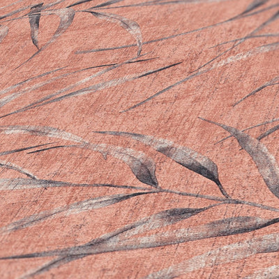 Tapetes ar lapu rakstu un lina struktūru - rozā krāsā AS Creation