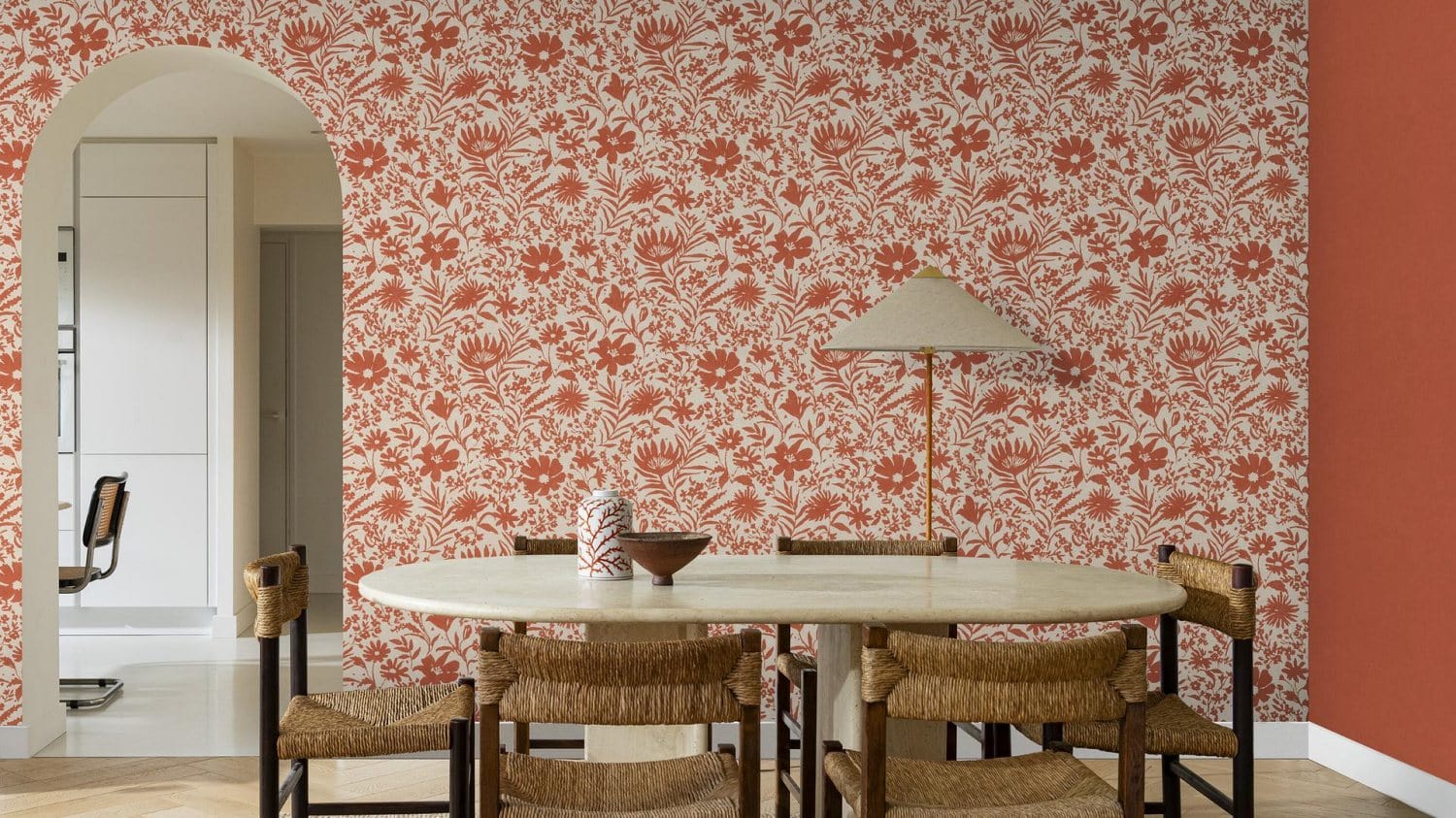 Tapetes ar lauku ziediem, sarkanā un bēšā, RASCH, 330427 RASCH