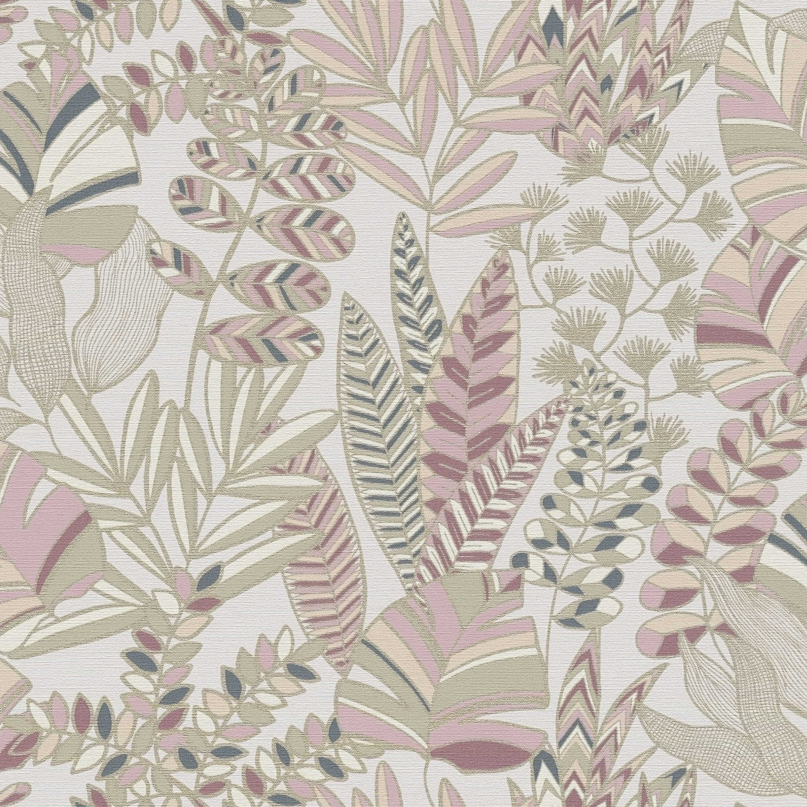 Tapetes ar lielām lapām ar vieglu spīdumu, roza, balta - 1373452 AS Creation