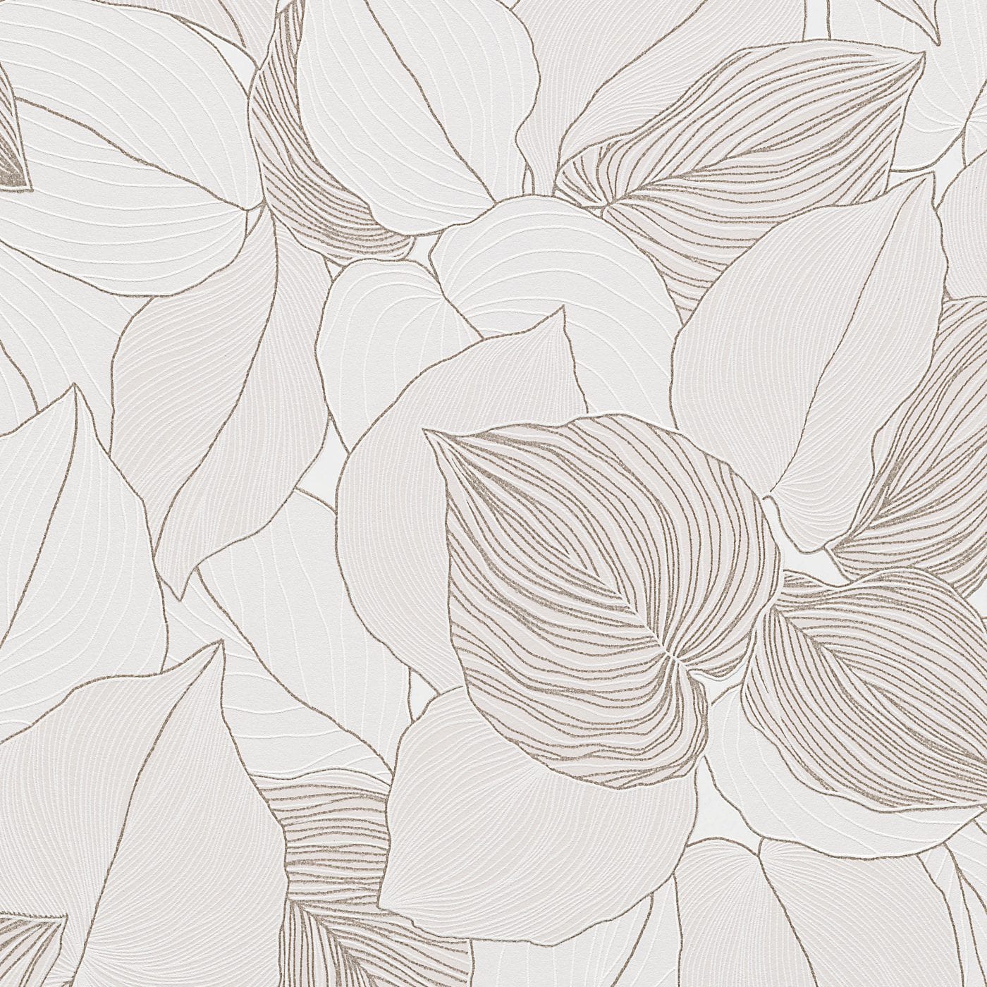 Tapetes ar lielām lapām, bēšā krasā, spīdīgi kontūri bronzas krāsā - 3753471 Erismann