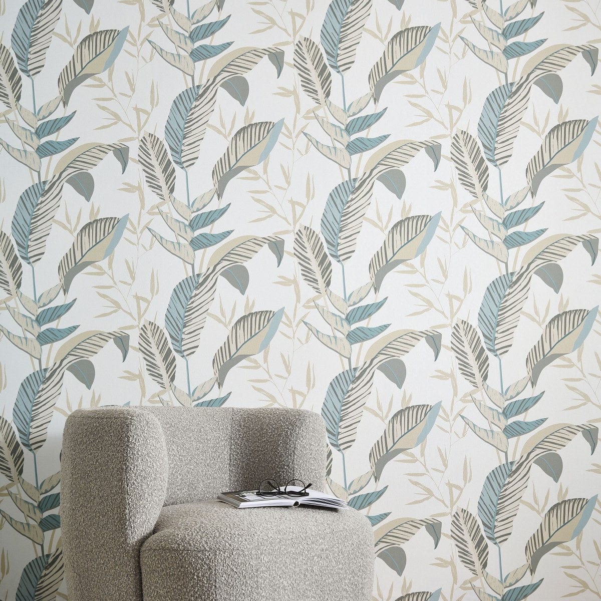 Tapetes ar lielām lapām (tirkīza, zaļa, balta, bēšā) - 1033207 Erismann