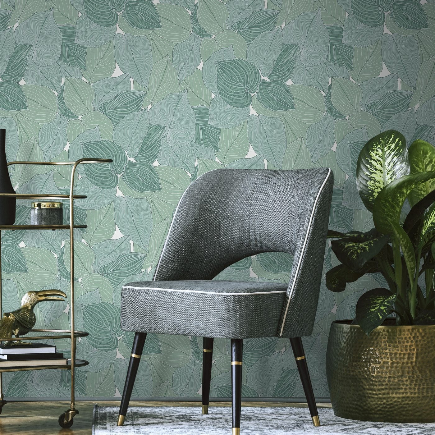 Tapetes ar lielām lapām un nelielu spīdumu, zaļā krāsā - 3753433 Erismann