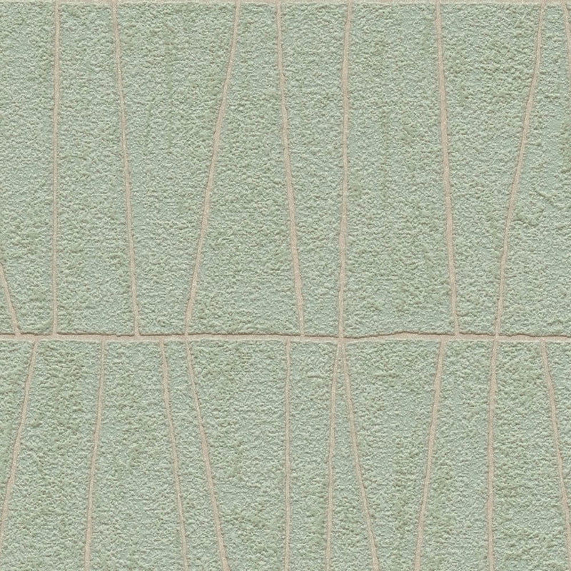 Tapetes ar līnijām un ģeometrisko mozaīku - zaļa, zelta krāsā, 1403465 AS Creation