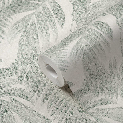 Tapetes ar linu izskatu, Boho džungļu motīvi - balta, zaļa AS Creation
