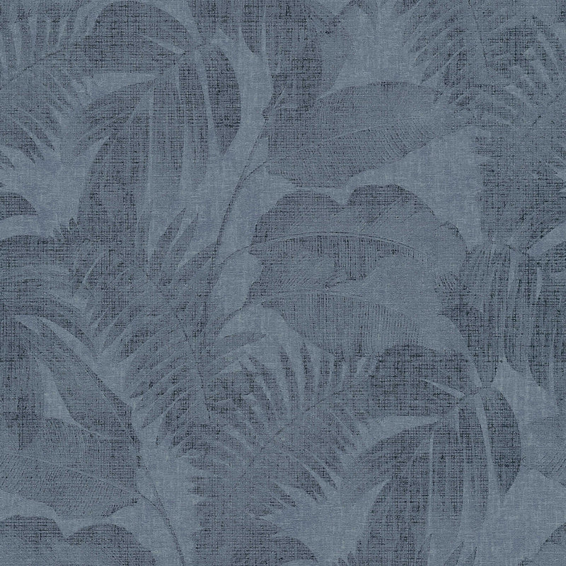 Tapetes ar linu izskatu, Boho džungļu motīvi - zilā krāsā AS Creation