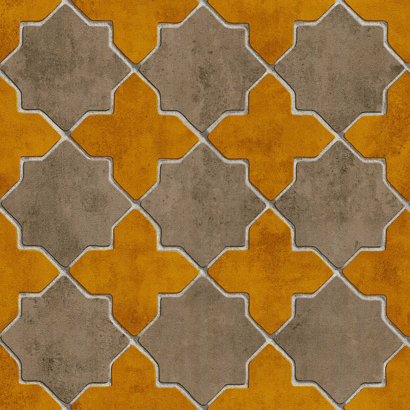 Tapetes ar Marokas mozaīku dzeltenā un brūnā krāsā AS Creation