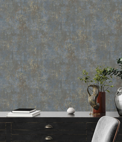 Wallpaper with metal accents - brown, blue, gold, 1406635 AS Creation