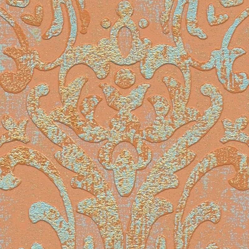 Tapetes ar metālisku izskatu un ornamentu - brūna un zeltā krāsā, 1373721 AS Creation