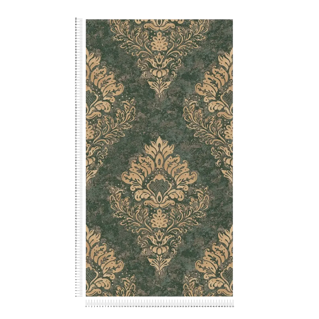 Tapetes ar ornamentiem zaļā un zeltā krāsā - 379011, atlikums: 2 ruļļi AS Creation