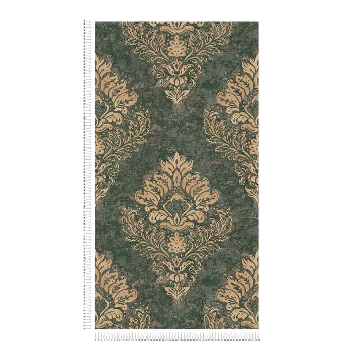 Tapetes ar ornamentiem zaļā un zeltā krāsā - 379011, atlikums: 2 ruļļi AS Creation